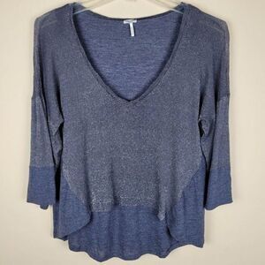 Anthropologie Splendid Sparkle Metallic Blue Blouse 3/4 Sleeve Size M